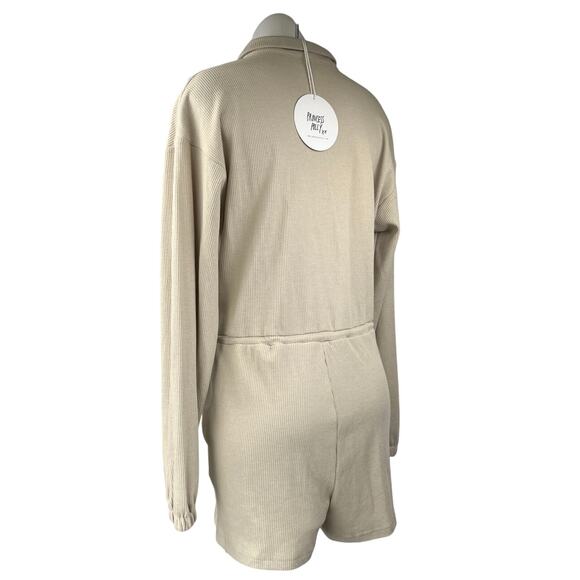 NEW Princess Polly Gabriella Beige Long Sleeve Zipper Playsuit Jumpsuit Romper 4 - Picture 2 of 4